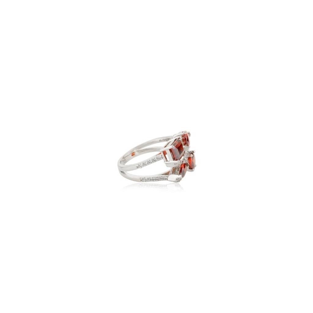 925 Silver Open Ring For Women With 4 Red Cz Diamonds In White Gold Finish : LM147