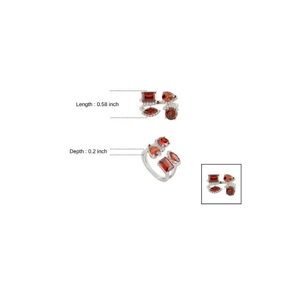 925 Silver Open Ring For Women With 4 Red Cz Diamonds In White Gold Finish : LM147