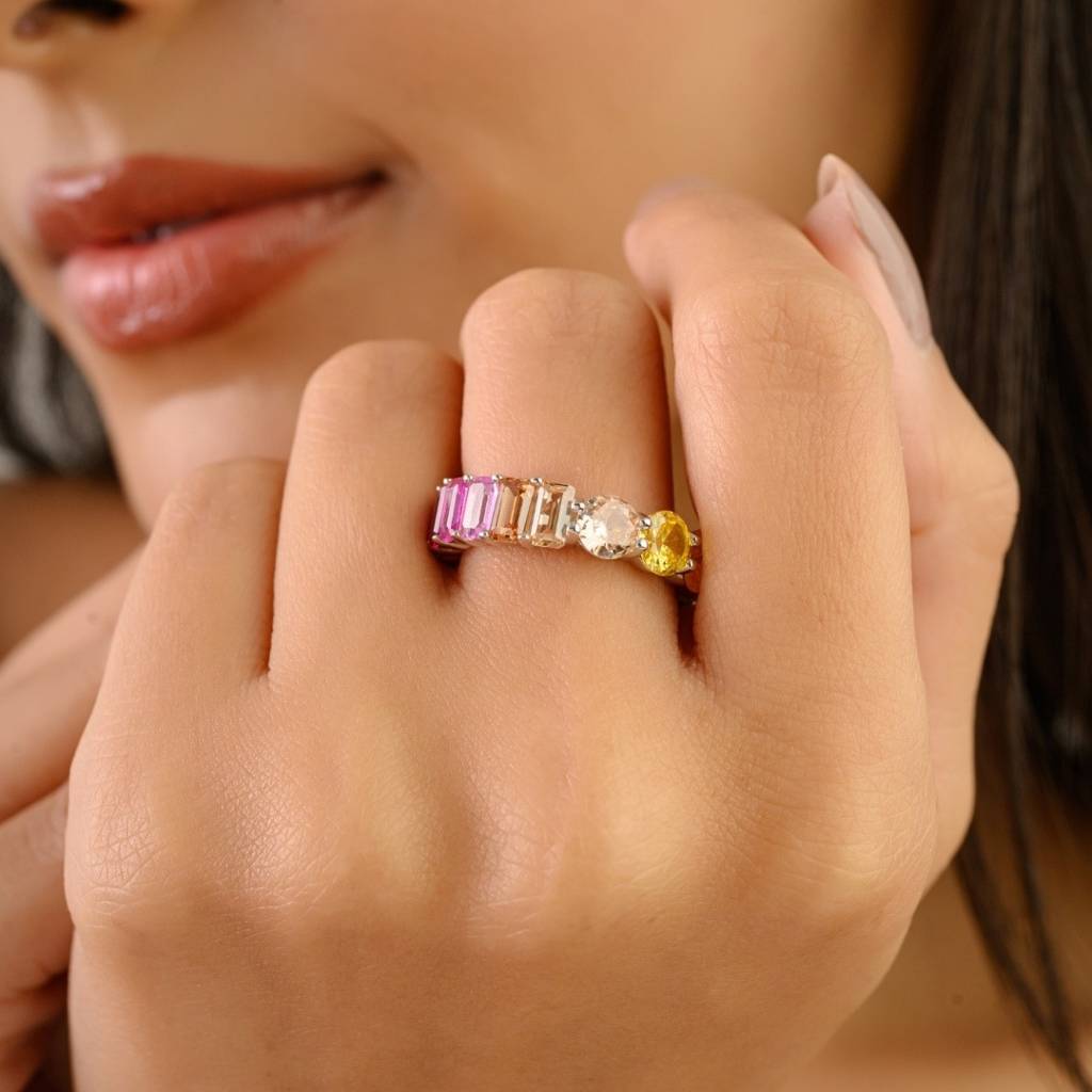 925 Silver Eternity Band Ring For Women With Prong-Set Colorful Cz Diamonds : LM151