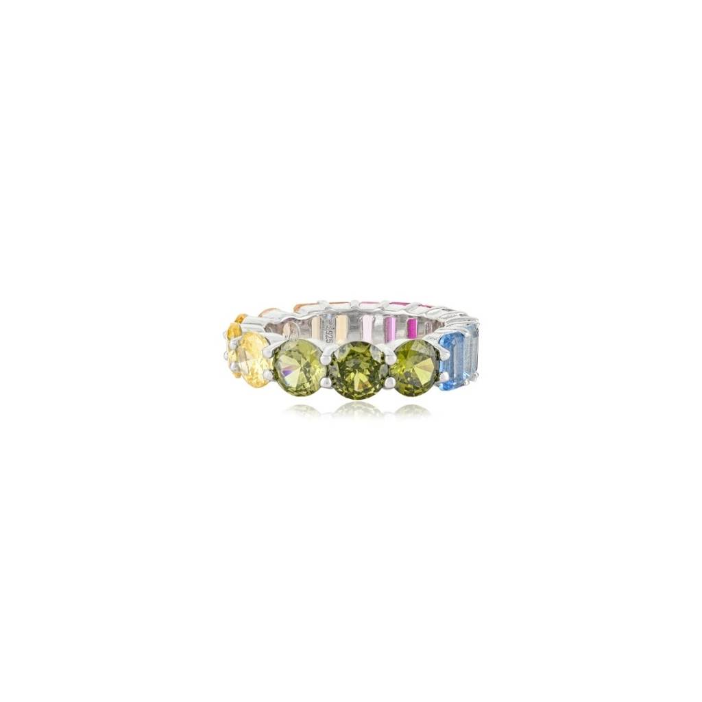 925 Silver Eternity Band Ring For Women With Prong-Set Colorful Cz Diamonds : LM151