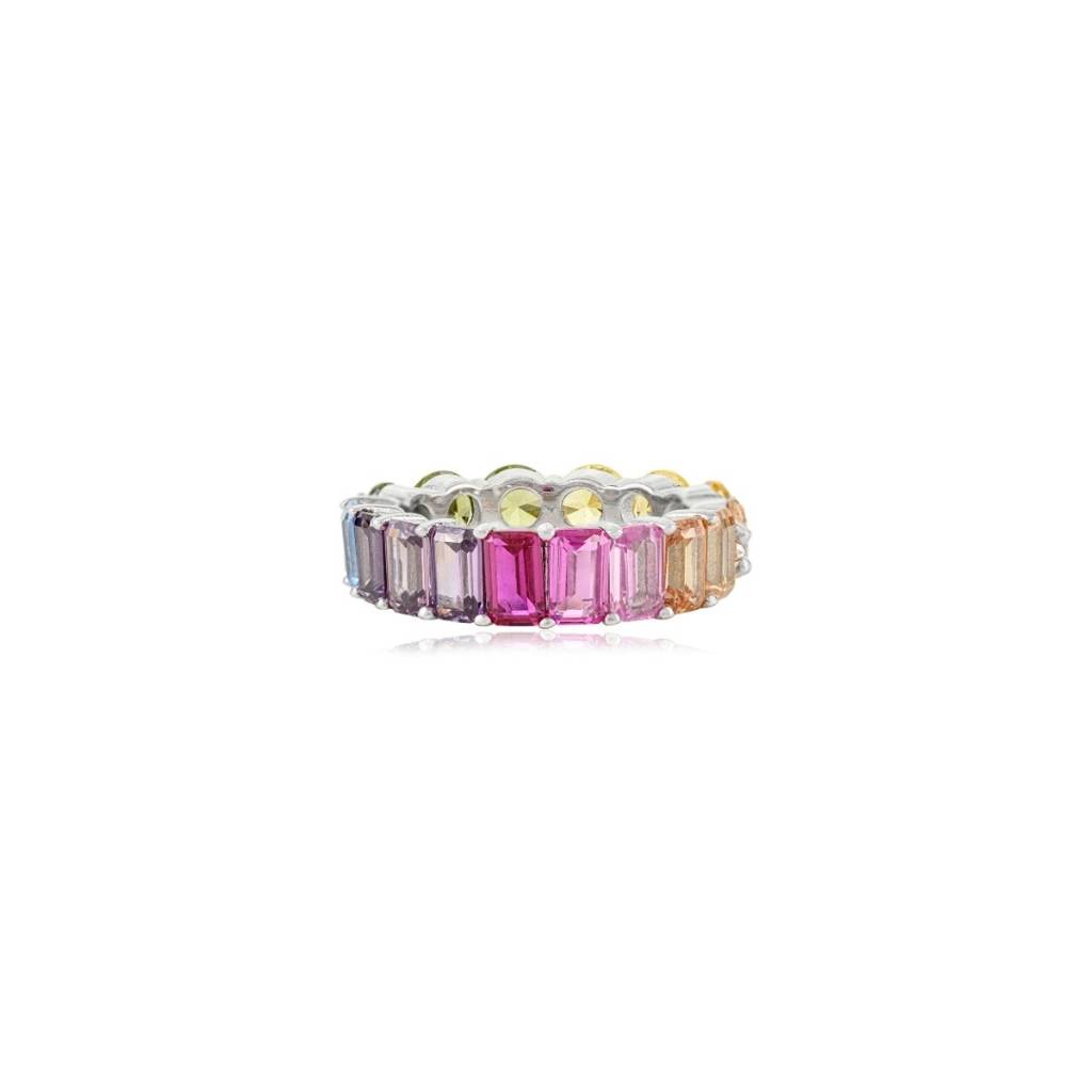 925 Silver Eternity Band Ring For Women With Prong-Set Colorful Cz Diamonds : LM151