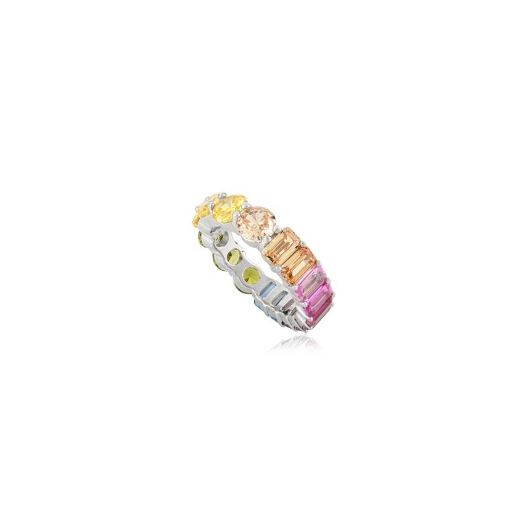 925 Silver Eternity Band Ring For Women With Prong-Set Colorful Cz Diamonds : LM151