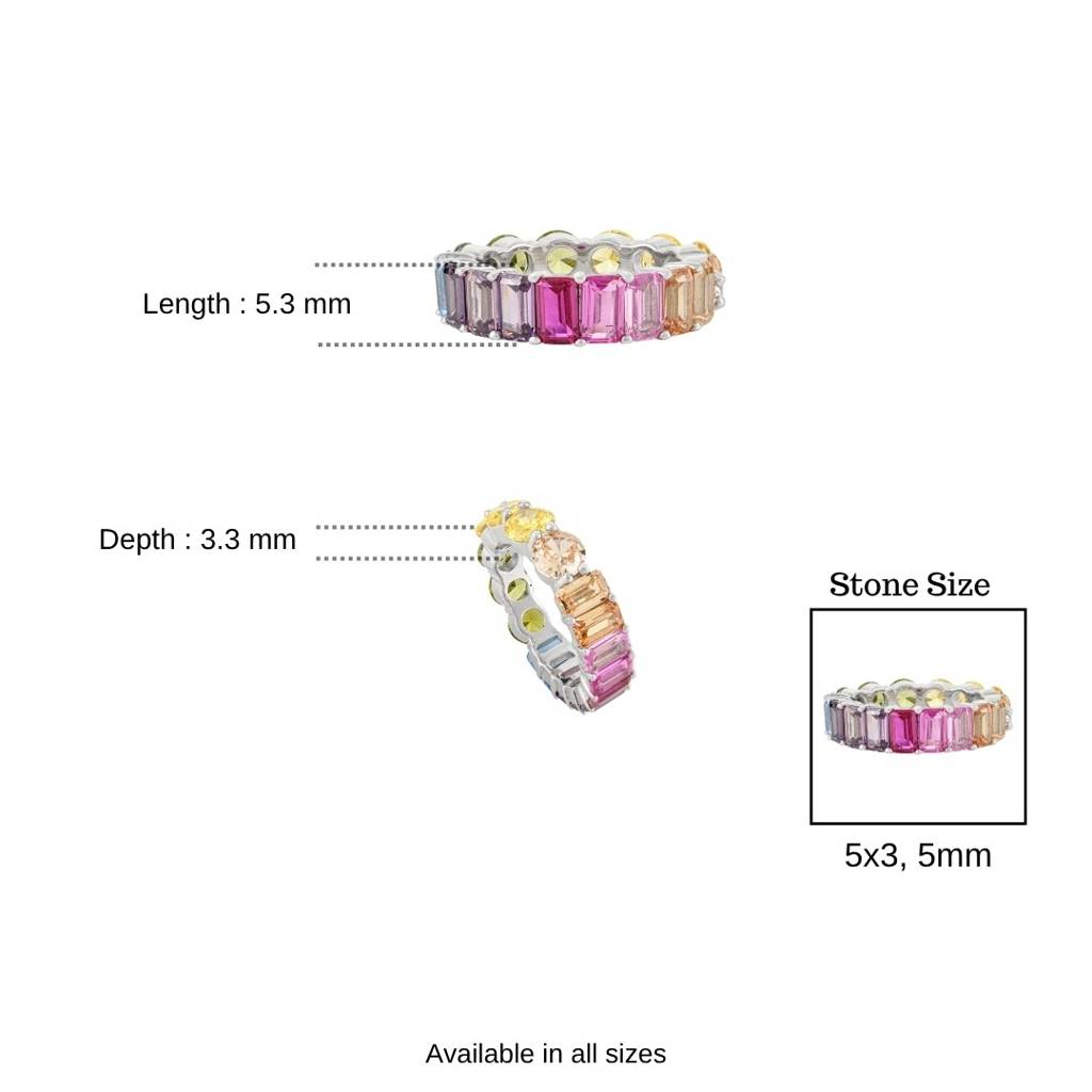 925 Silver Eternity Band Ring For Women With Prong-Set Colorful Cz Diamonds : LM151