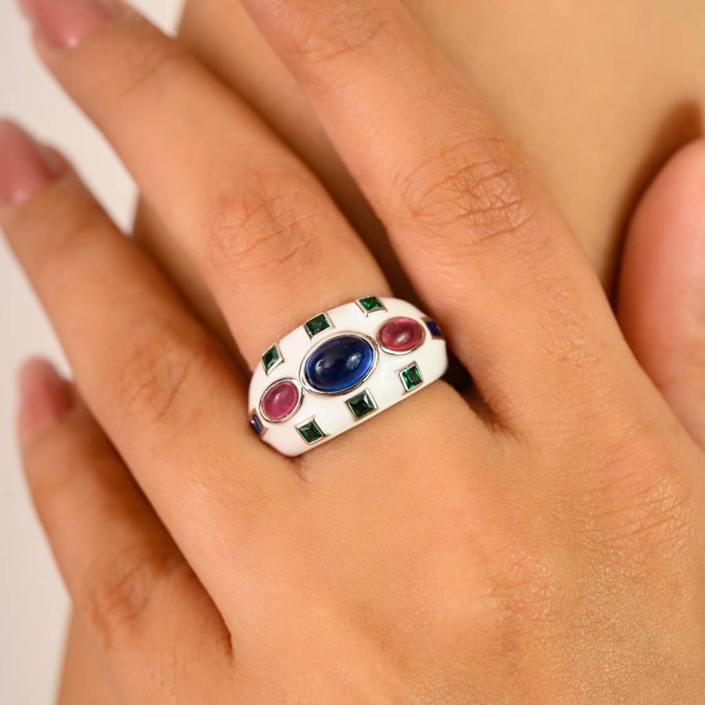 925 Silver Gemstone Ring In Bezel Setting Cz Diamonds : LM15