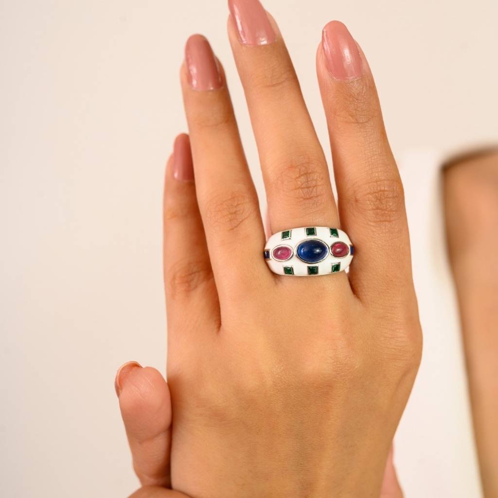 925 Silver Gemstone Ring In Bezel Setting Cz Diamonds : LM15