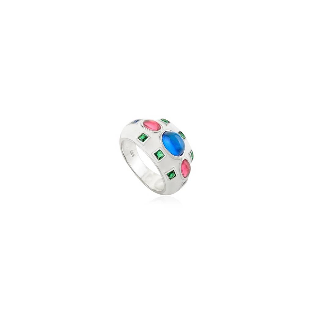 925 Silver Gemstone Ring In Bezel Setting Cz Diamonds : LM15