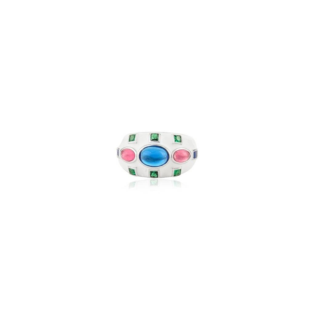 925 Silver Gemstone Ring In Bezel Setting Cz Diamonds : LM15