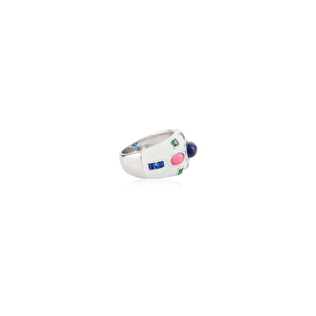 925 Silver Gemstone Ring In Bezel Setting Cz Diamonds : LM15