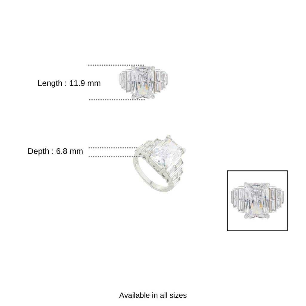 925 Silver Emerald Cut Cocktail Ring With Thrashed Ice Cut White Cz Diamonds : LM160
