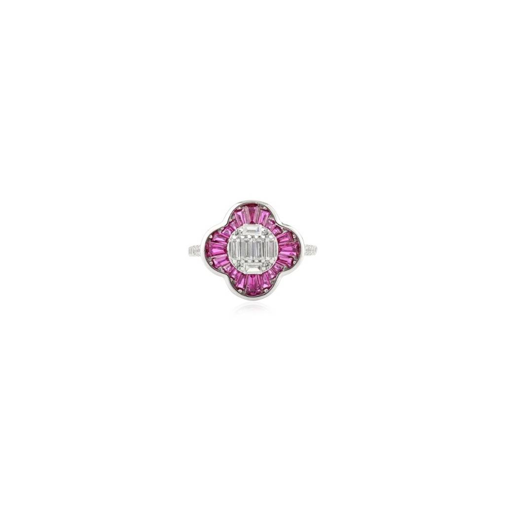 925 Silver Ring For Women With Ruby Pink And White Cz Diamonds In Prong Settings : LM161