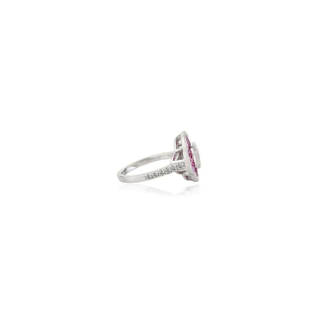 925 Silver Ring For Women With Ruby Pink And White Cz Diamonds In Prong Settings : LM161