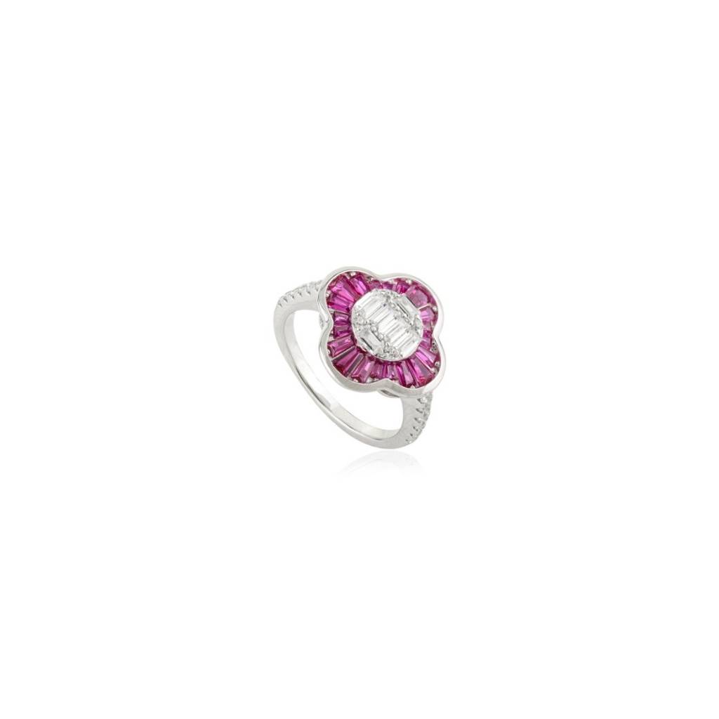 925 Silver Ring For Women With Ruby Pink And White Cz Diamonds In Prong Settings : LM161