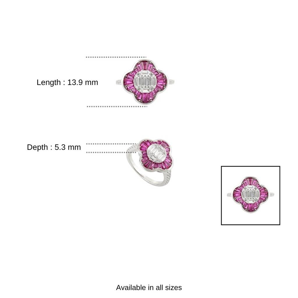 925 Silver Ring For Women With Ruby Pink And White Cz Diamonds In Prong Settings : LM161