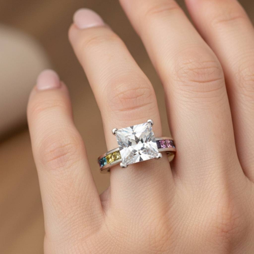 925 Silver Emerald Cut Cz Diamond Ring For Women : LM163