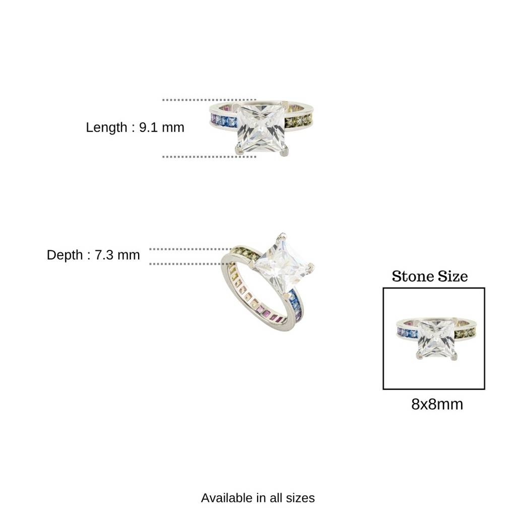 925 Silver Emerald Cut Cz Diamond Ring For Women : LM163