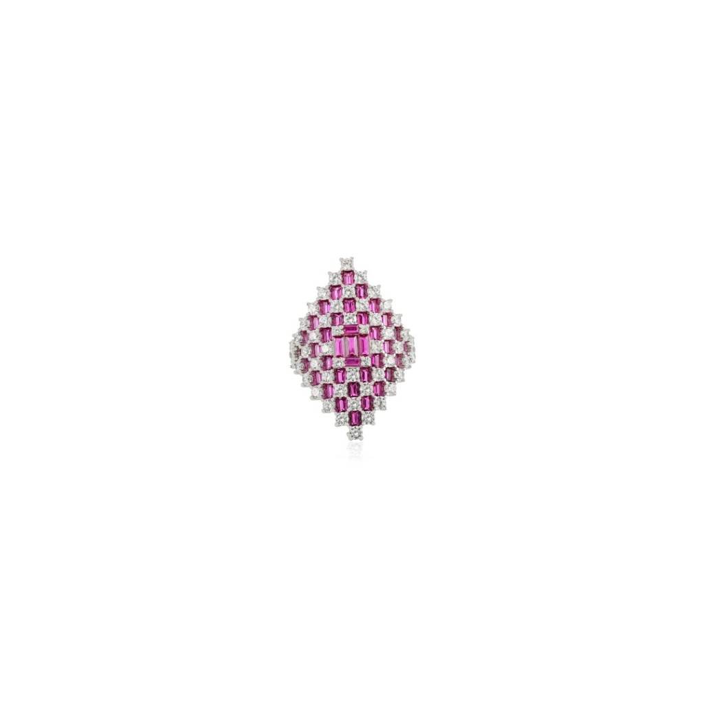 925 Silver Statement Ring With Sparkling Pink And White Cz Diamonds : LM175