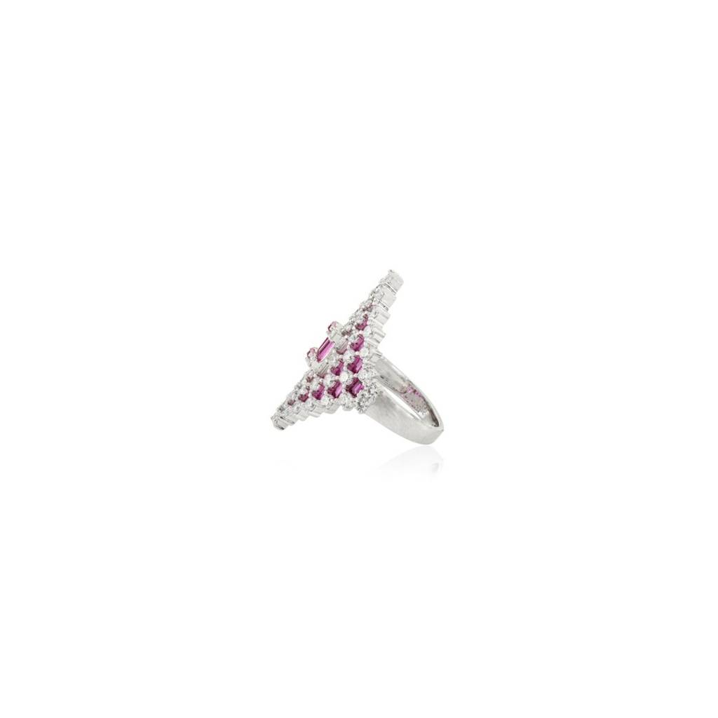 925 Silver Statement Ring With Sparkling Pink And White Cz Diamonds : LM175