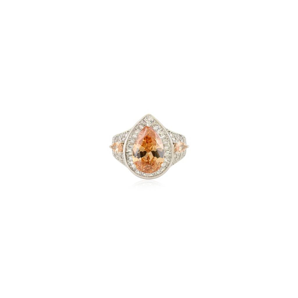 925 Silver Ring In White Gold Finish With Pear Cut Yellow & White Cz Diamonds : LM185