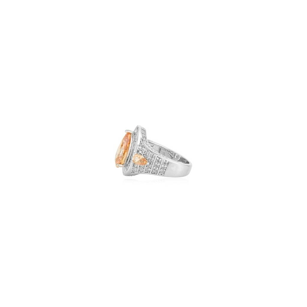 925 Silver Ring In White Gold Finish With Pear Cut Yellow & White Cz Diamonds : LM185
