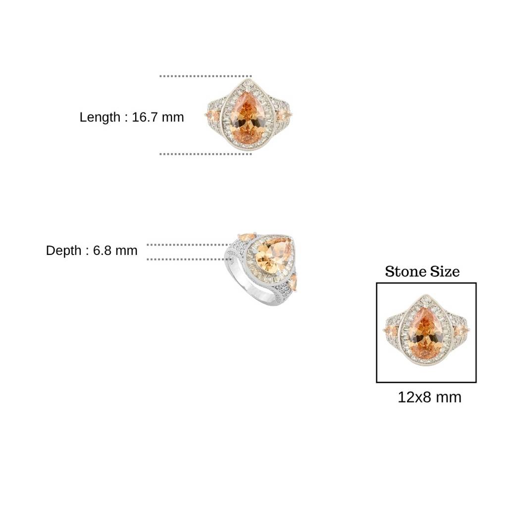 925 Silver Ring In White Gold Finish With Pear Cut Yellow & White Cz Diamonds : LM185