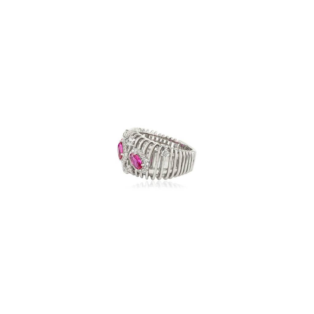925 Silver Ring In White Gold Finish With Baguette Shaped Red Cz Diamonds : LM190