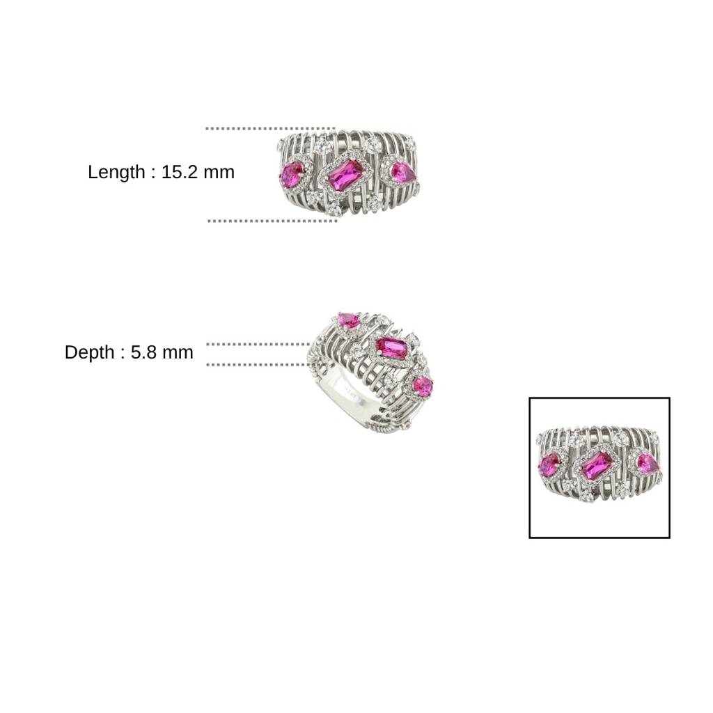 925 Silver Ring In White Gold Finish With Baguette Shaped Red Cz Diamonds : LM190