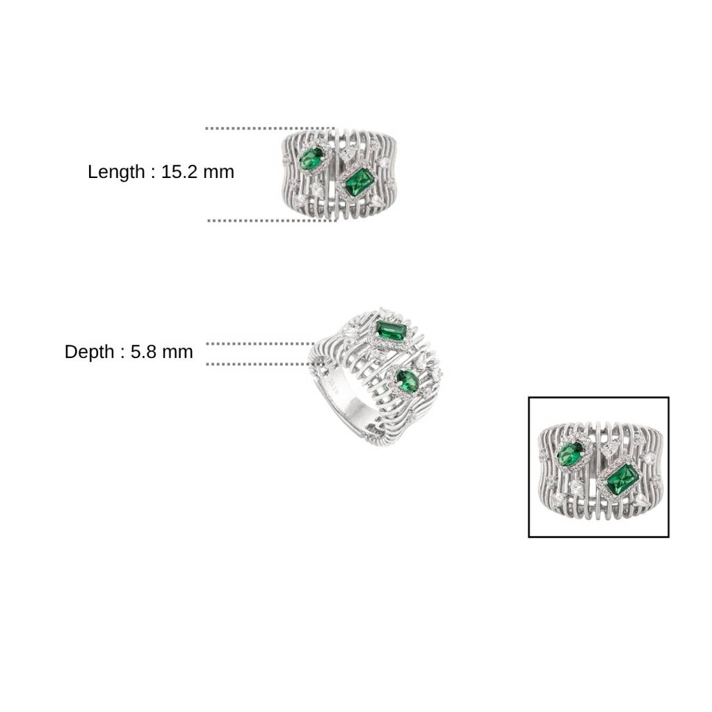925 Silver Ring In White Gold Finish With Green Baguette Cut Cz Diamonds : LM191