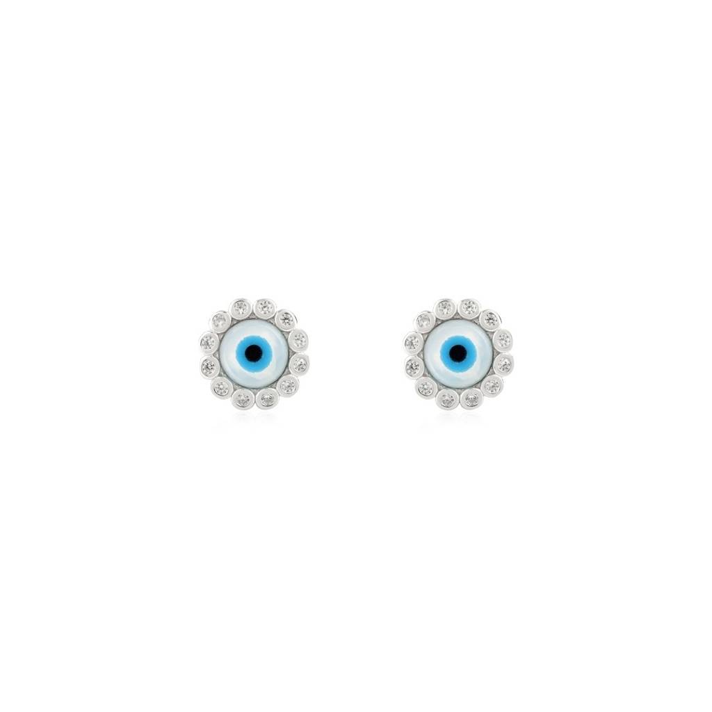 Evil Eye Stud Earrings - Spiritual Protection Silver Jewelry For Women : LM37