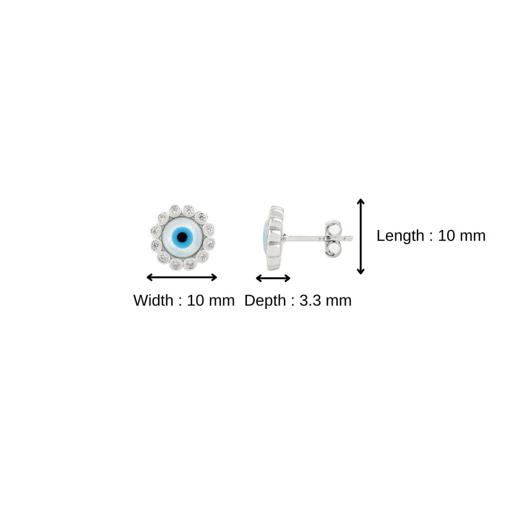 Evil Eye Stud Earrings - Spiritual Protection Silver Jewelry For Women : LM37