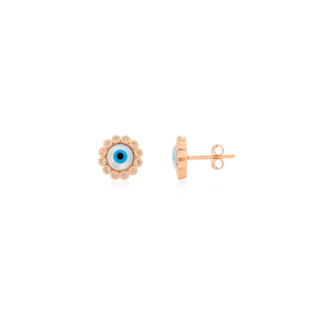 Evil Eye Stud Earrings - Spiritual Protection Silver Jewelry For Women : LM38