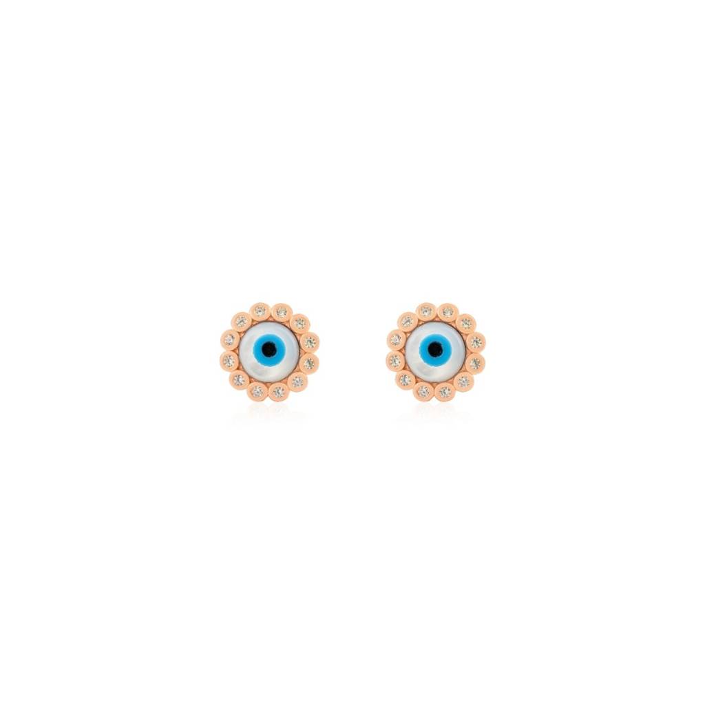 Evil Eye Stud Earrings - Spiritual Protection Silver Jewelry For Women : LM38