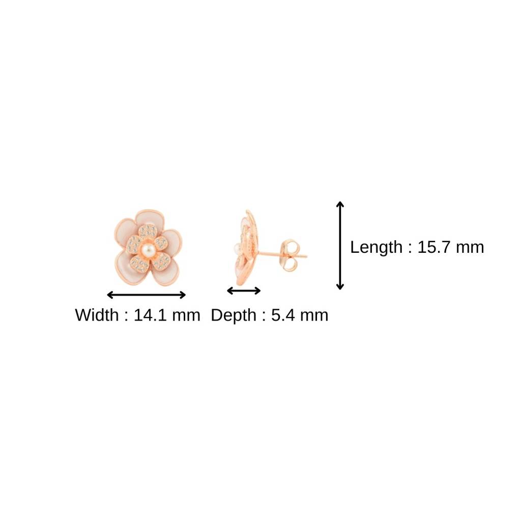 Rose Gold Plated Flower Stud Earrings In 925 Silver With Pearl & Cz Diamonds  Accents : LM58