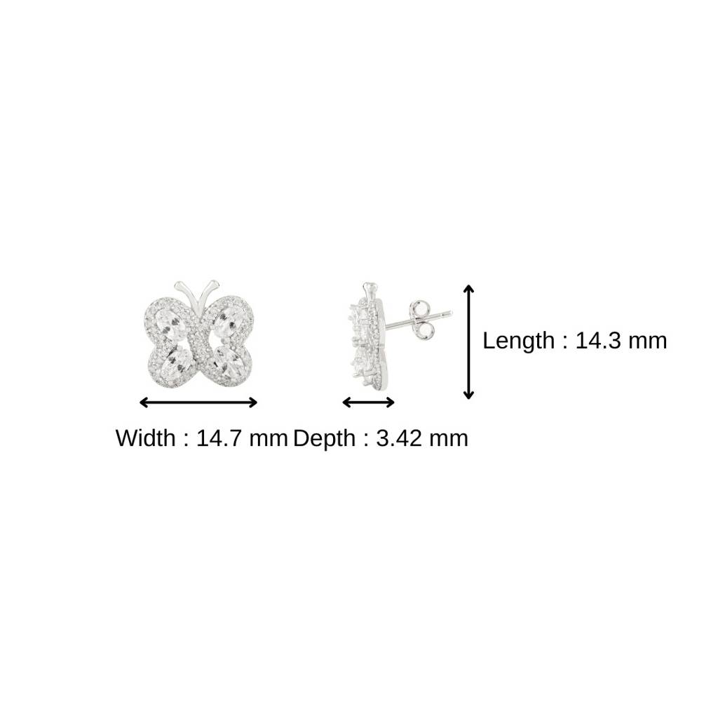 925 Silver White Gold Butterfly Stud Earrings With Cz Diamond Accents : LM66