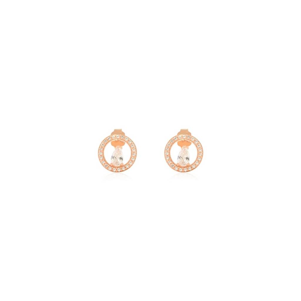Rose Gold Cz Diamonds Trendy Circle Stud Earrings In 925 Silver : LM68