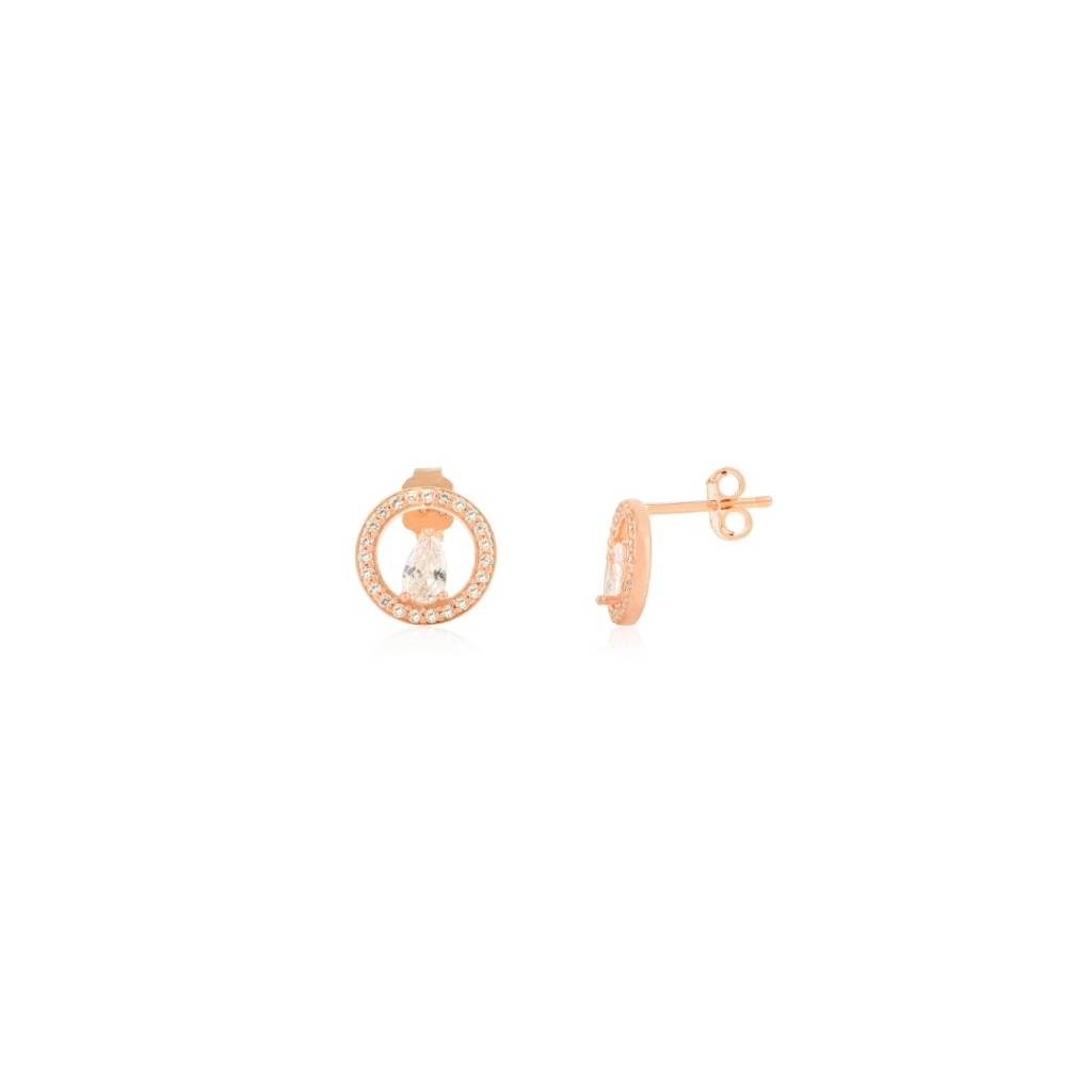 Rose Gold Cz Diamonds Trendy Circle Stud Earrings In 925 Silver : LM68