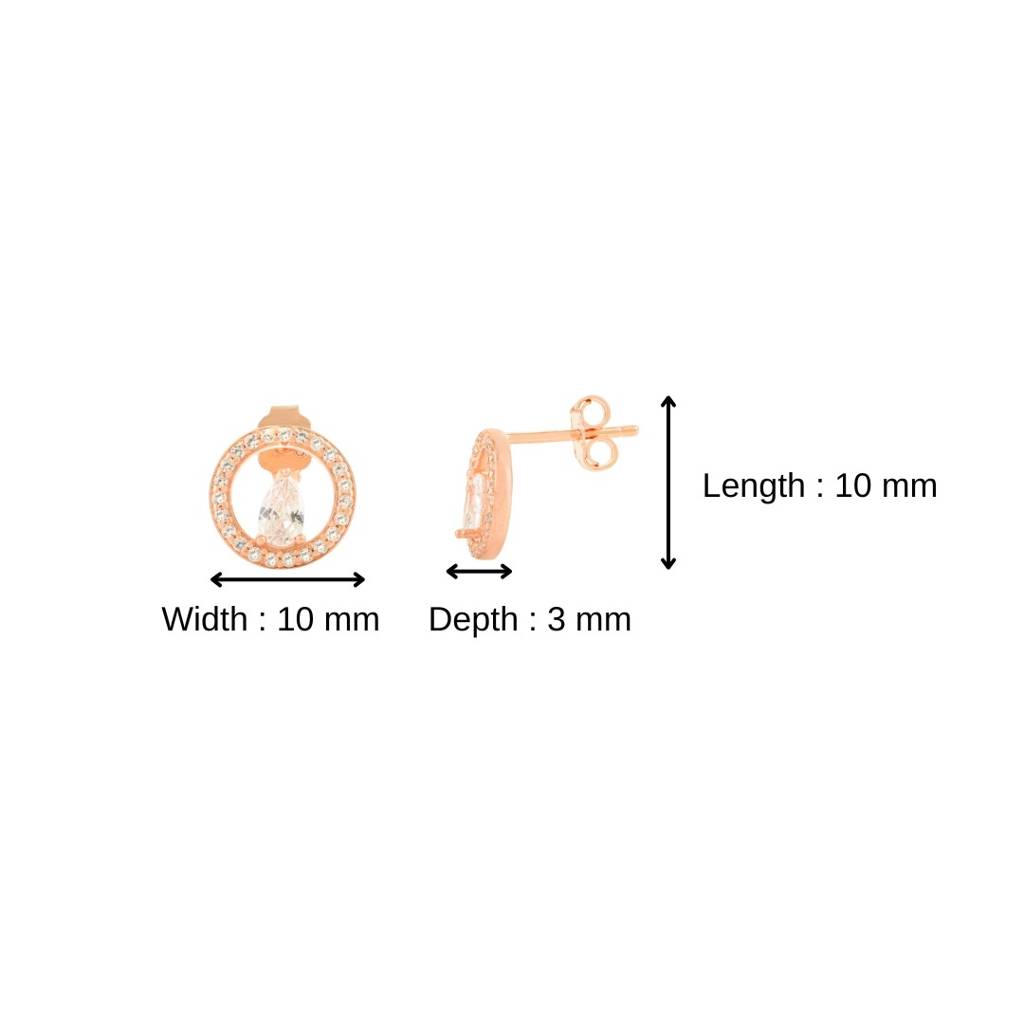 Rose Gold Cz Diamonds Trendy Circle Stud Earrings In 925 Silver : LM68
