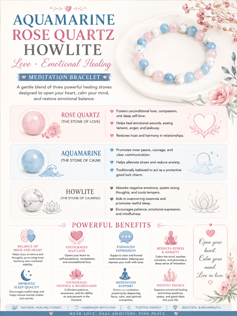 Aquamarine Rose Quartz Howlite Bracelet : LAABL153-65-S