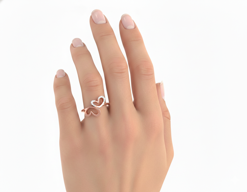 Gold Lab Grown Diamond Couple Heart Ring | Love Diamond Ring : LR133PRP06