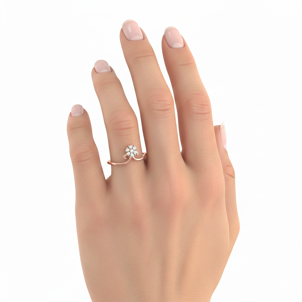 Gold Lab Grown Diamond Floral Ring For Women | Minimal Daily Wear Diamond Ring : LR22PRP06