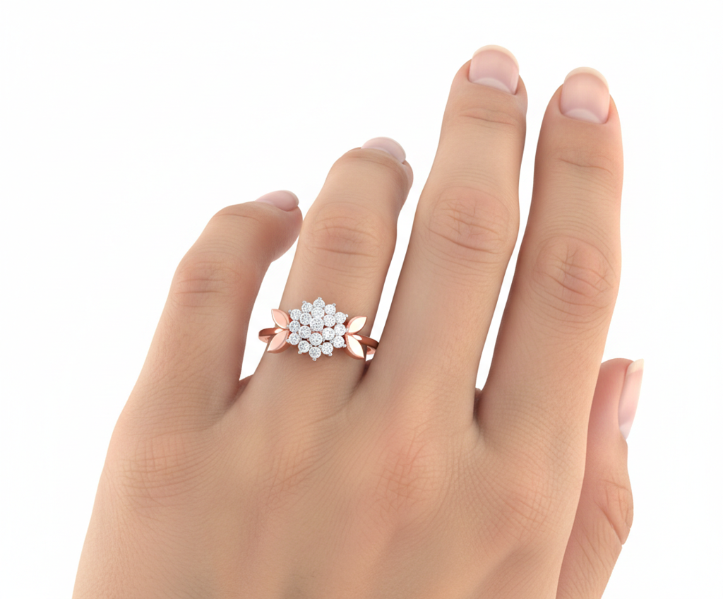 Gold Lab Grown Diamond Floral Cluster Ring For Women | Daily Wear Diamond Ring : LR55PRP06
