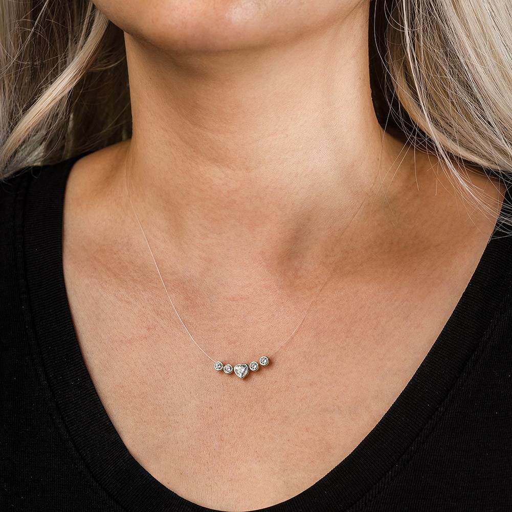 925 Sterling Silver 14K Gold Plated Dainty Heart Pendant With Invisible Chain For Women & Girls : BRDNA30G