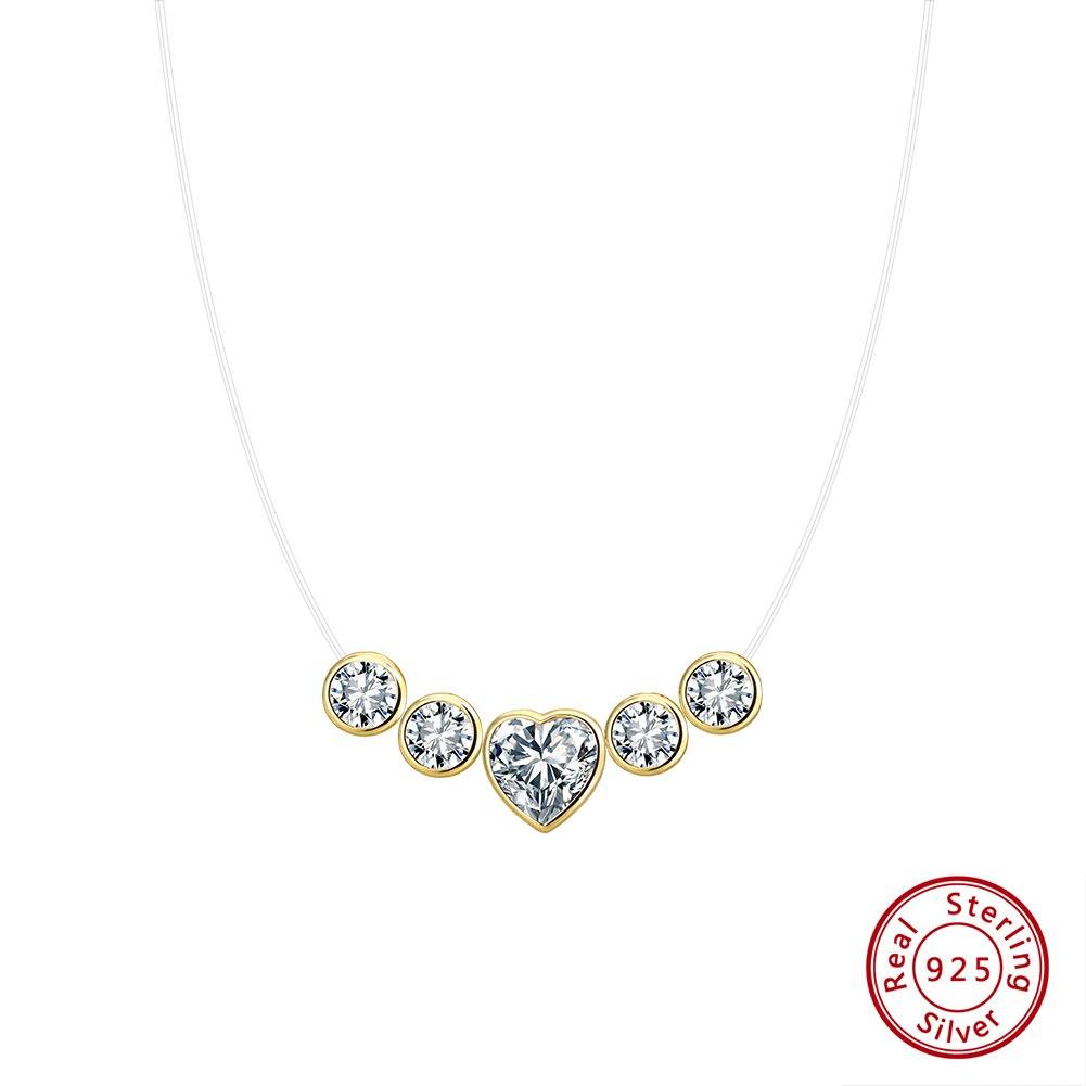 925 Sterling Silver 14K Gold Plated Dainty Heart Pendant With Invisible Chain For Women & Girls : BRDNA30G