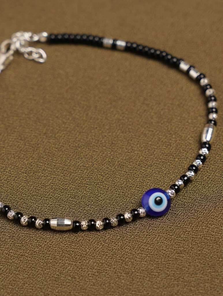 925 Sterling Silver Evil Eye Black Beaded Bracelet : ARSBR172