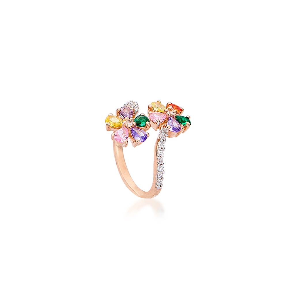 Multi Colour Diamond Silver Ring : R060-RG-D-12