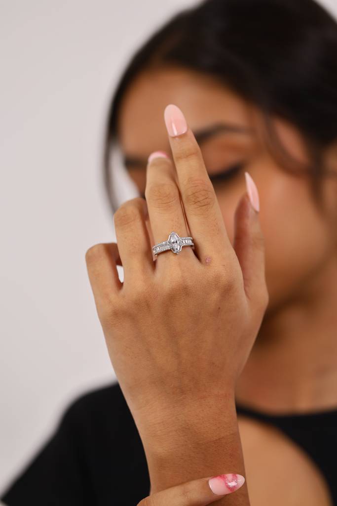 Marquise Diamond Silver Ring : R065-WH-D-12
