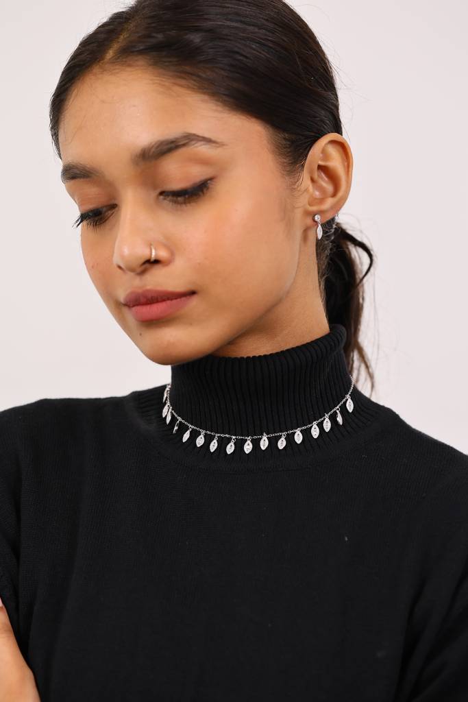 Cocktail Diamond Silver Necklace Set : NS007