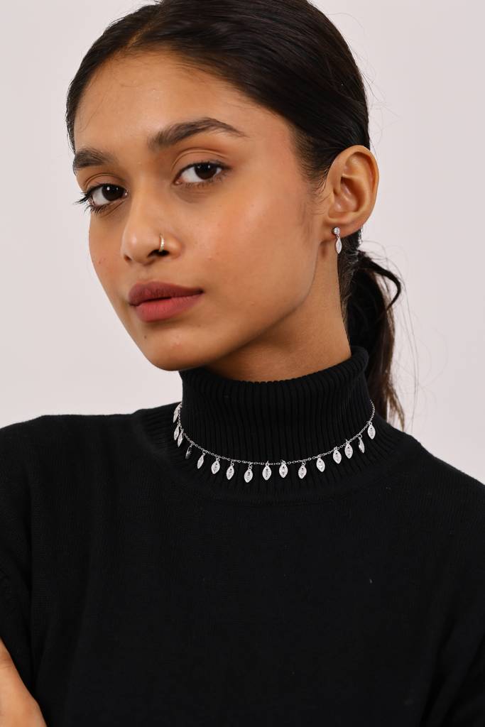 Cocktail Diamond Silver Necklace Set : NS007