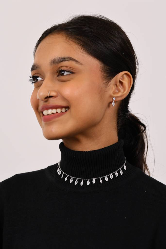 Cocktail Diamond Silver Necklace Set : NS007