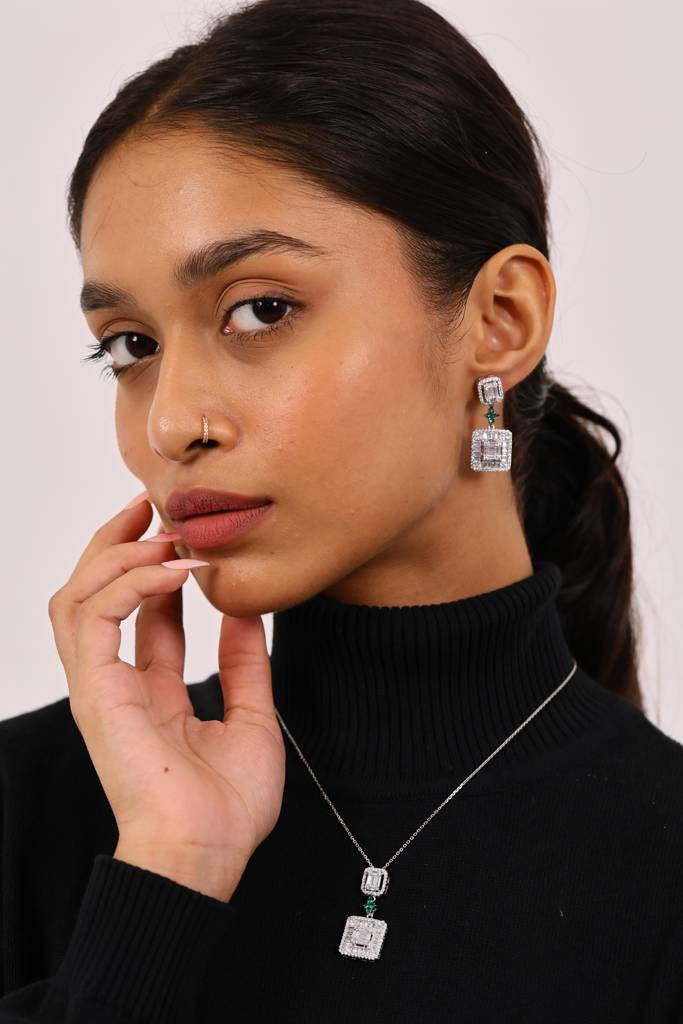 Cocktail Diamond Silver Pendant Set : PS013