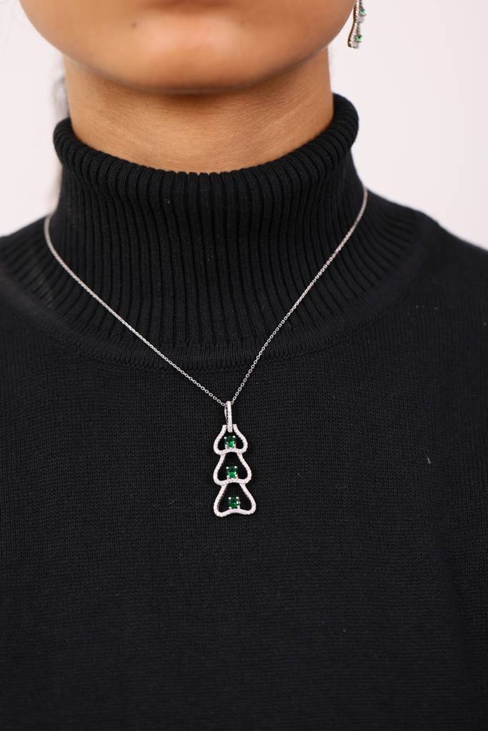 Mystic Emerald And Diamond Silver Pendant Set : PS016